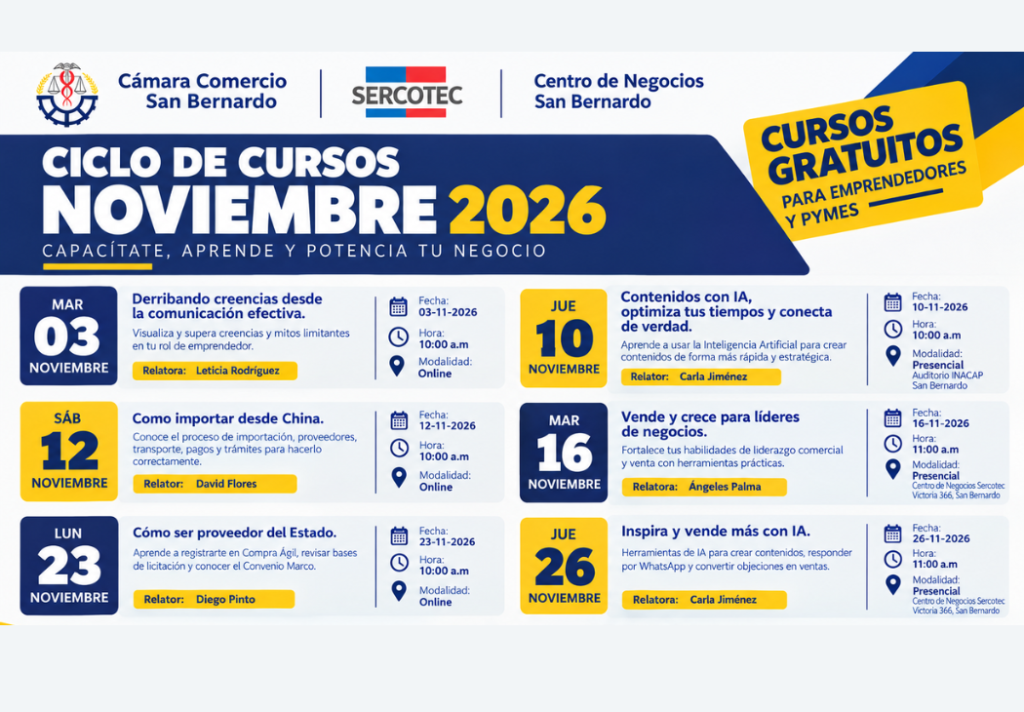 Capacitaciones Sercotec San Bernardo | Noviembre 2026